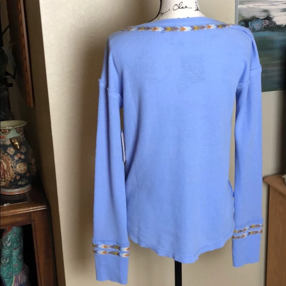 Free People Embroidered Thermal  Long Sleeve Top